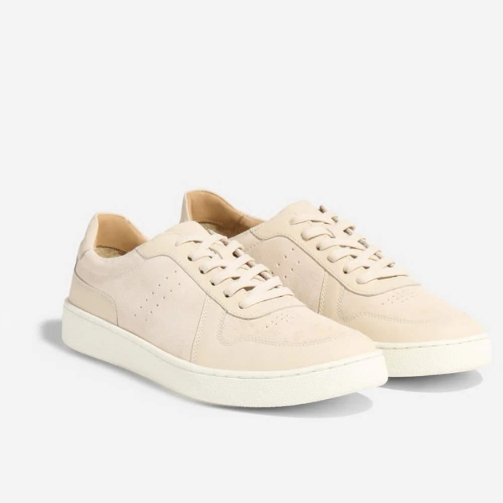New Nisolo Bria Go-To Court Sneaker Suede Bone Off-White Women's 7